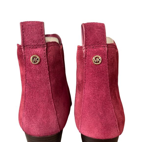 Michael Kors Evaline Suede Leather Block Heel Boots‎ Size 6 Mulberry Red NEW - Picture 8 of 13